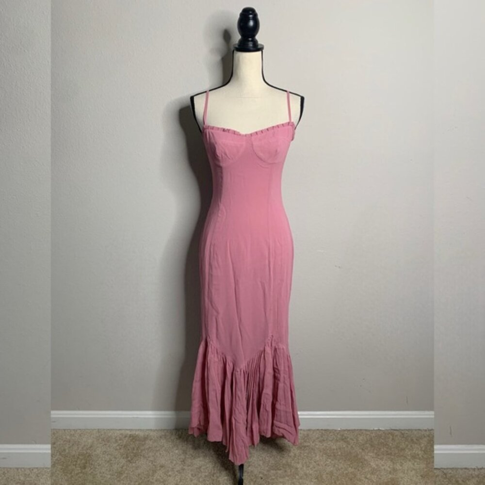 Reformation Aiko Pink Pleated Hem Midi Dress - Picture 6 of 14
